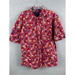 Nickel & Iron Shirt Men's 2XL Red Floral Print‎ Short Sleeve Button Up Colorful